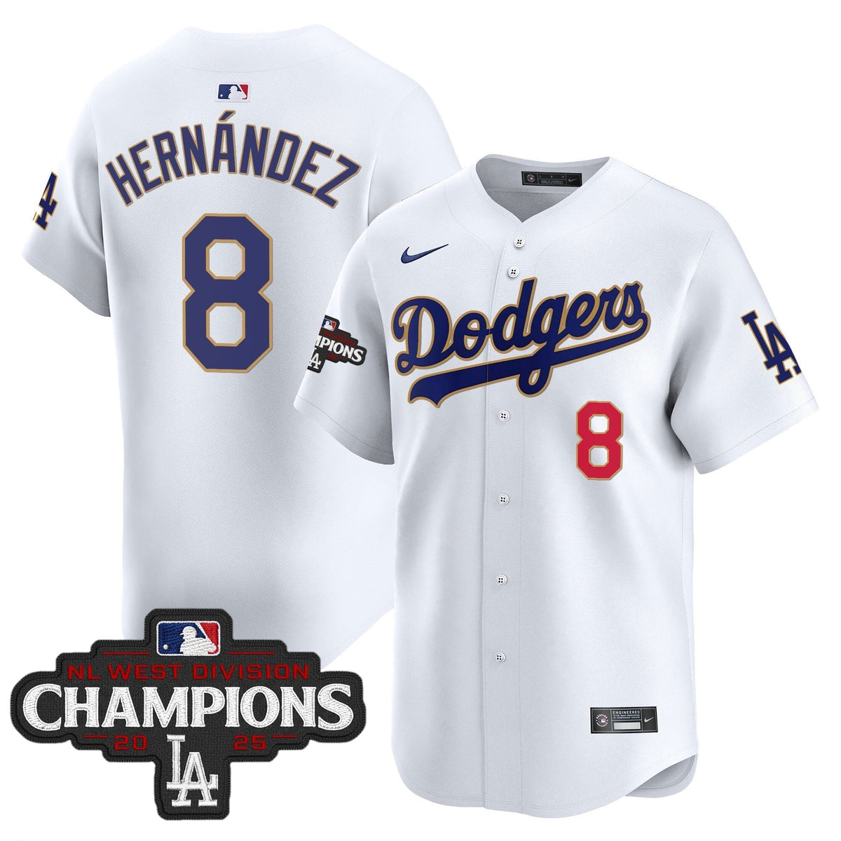 Dodgers 2025 NL West Division Champions Patch Gold Trim Vapor Premier Limited Jersey - Stitched