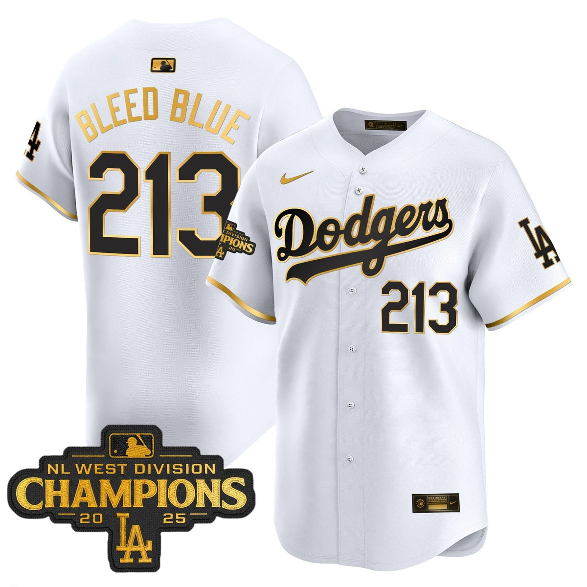 Dodgers 2025 NL West Division Champions Patch Gold Trim Vapor Premier Limited Jersey - Stitched