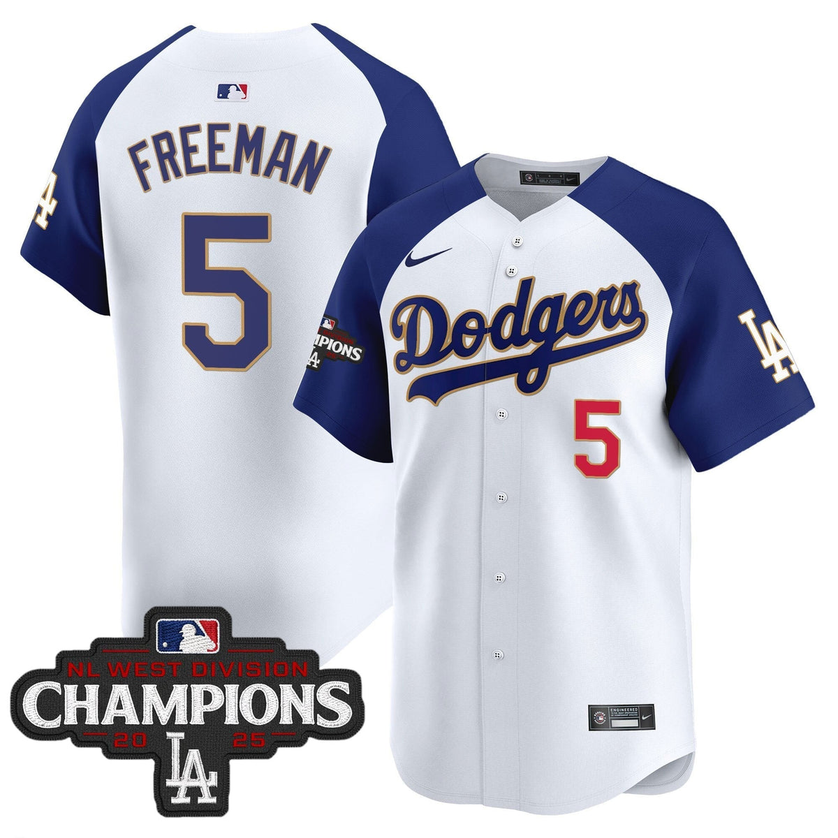 Dodgers 2025 NL West Division Champions Patch Gold Trim Vapor Premier Limited Jersey - All Stitched