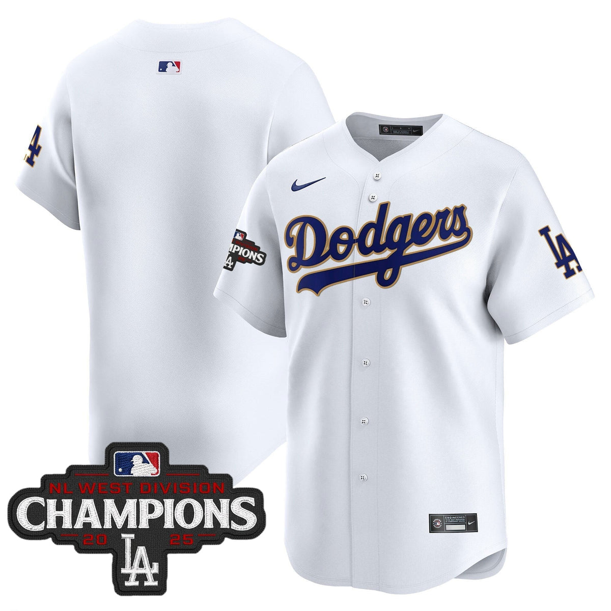 Dodgers 2025 NL West Division Champions Patch Gold Trim Vapor Premier Limited Jersey - Stitched
