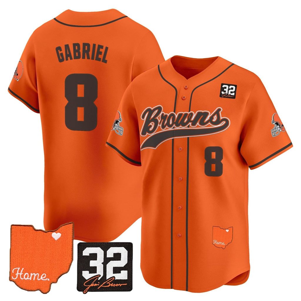CLE '#32 Jim Brown Memorial & Home Patch' Vapor Baseball Jersey - All Stitched