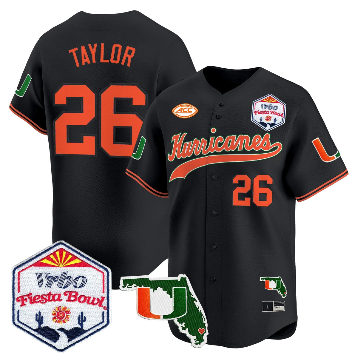 MIA 2026 The Fiesta Bowl & Florida Patch Vapor Baseball Jersey - All Stitched