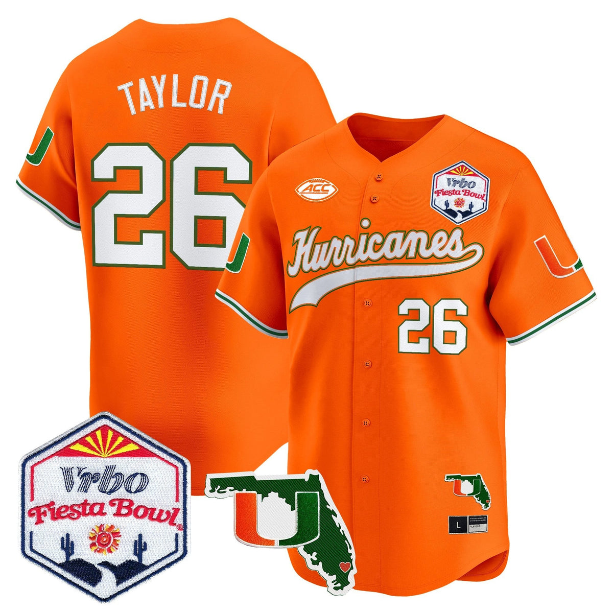 MIA 2026 The Fiesta Bowl & Florida Patch Vapor Baseball Jersey - All Stitched