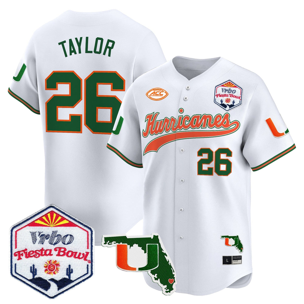 MIA 2026 The Fiesta Bowl & Florida Patch Vapor Baseball Jersey - All Stitched