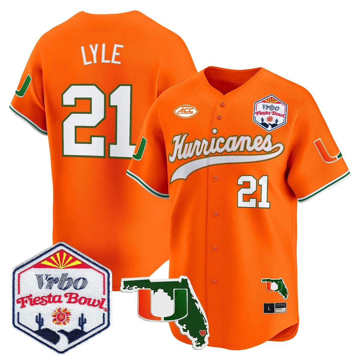 MIA 2026 The Fiesta Bowl & Florida Patch Vapor Baseball Jersey - All Stitched