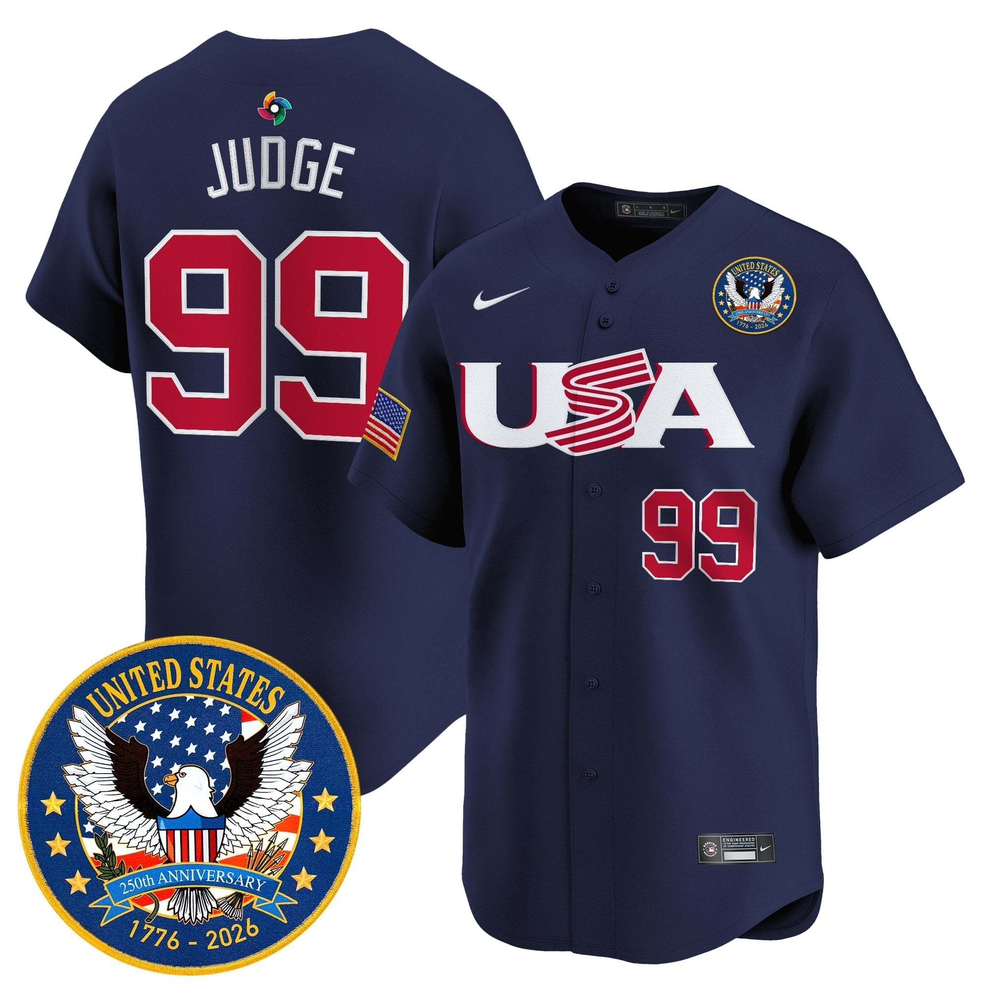 Team USA World Baseball Classic United States 250th Anniversary Patch Vapor Premier Jersey - 2026 Roster - All Stitched