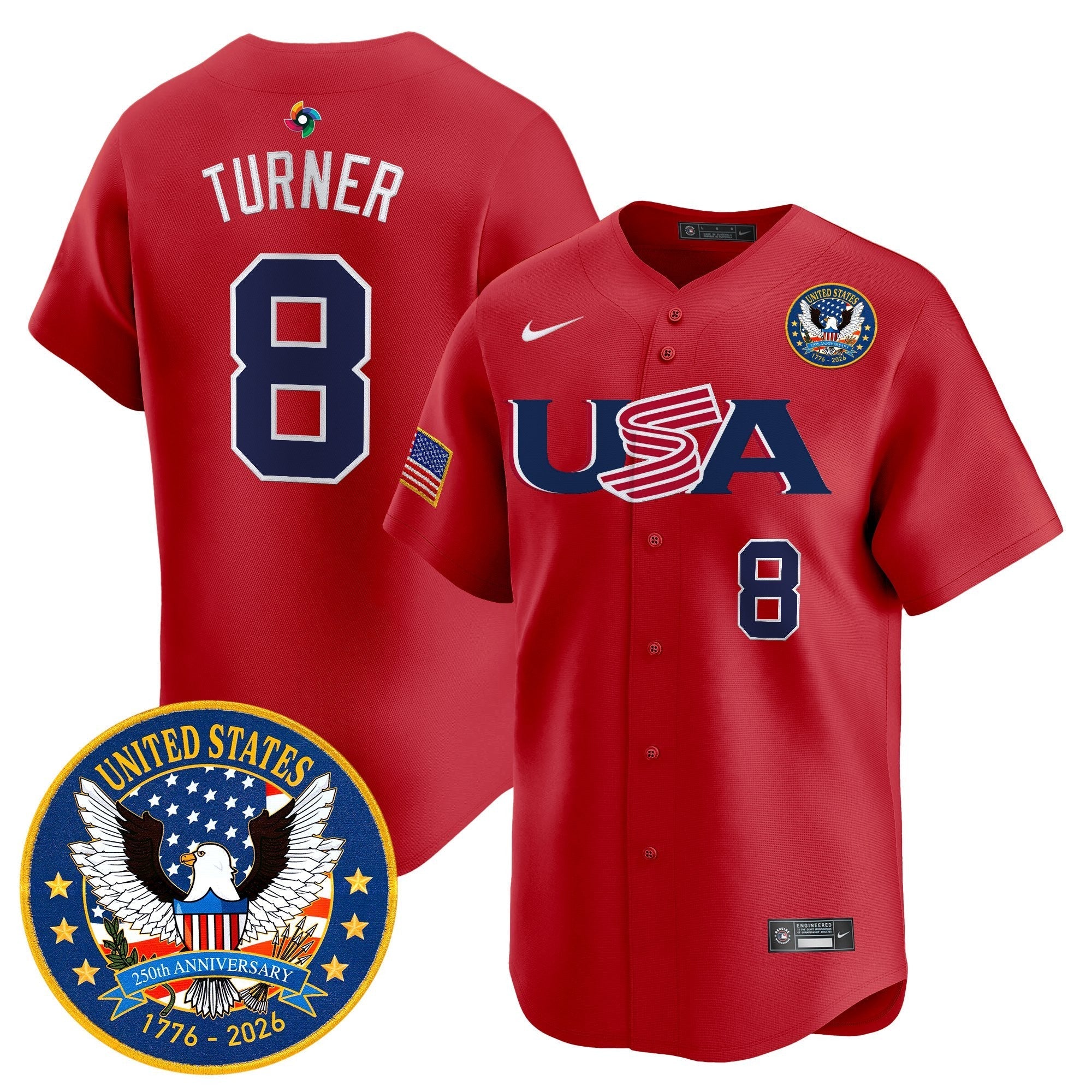 Team USA World Baseball Classic United States 250th Anniversary Patch Vapor Premier Jersey - 2026 Roster - All Stitched
