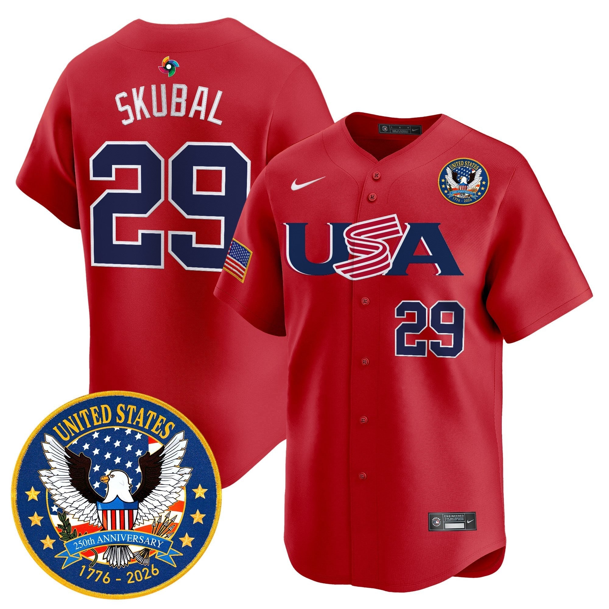 Team USA World Baseball Classic United States 250th Anniversary Patch Vapor Premier Jersey - 2026 Roster - All Stitched