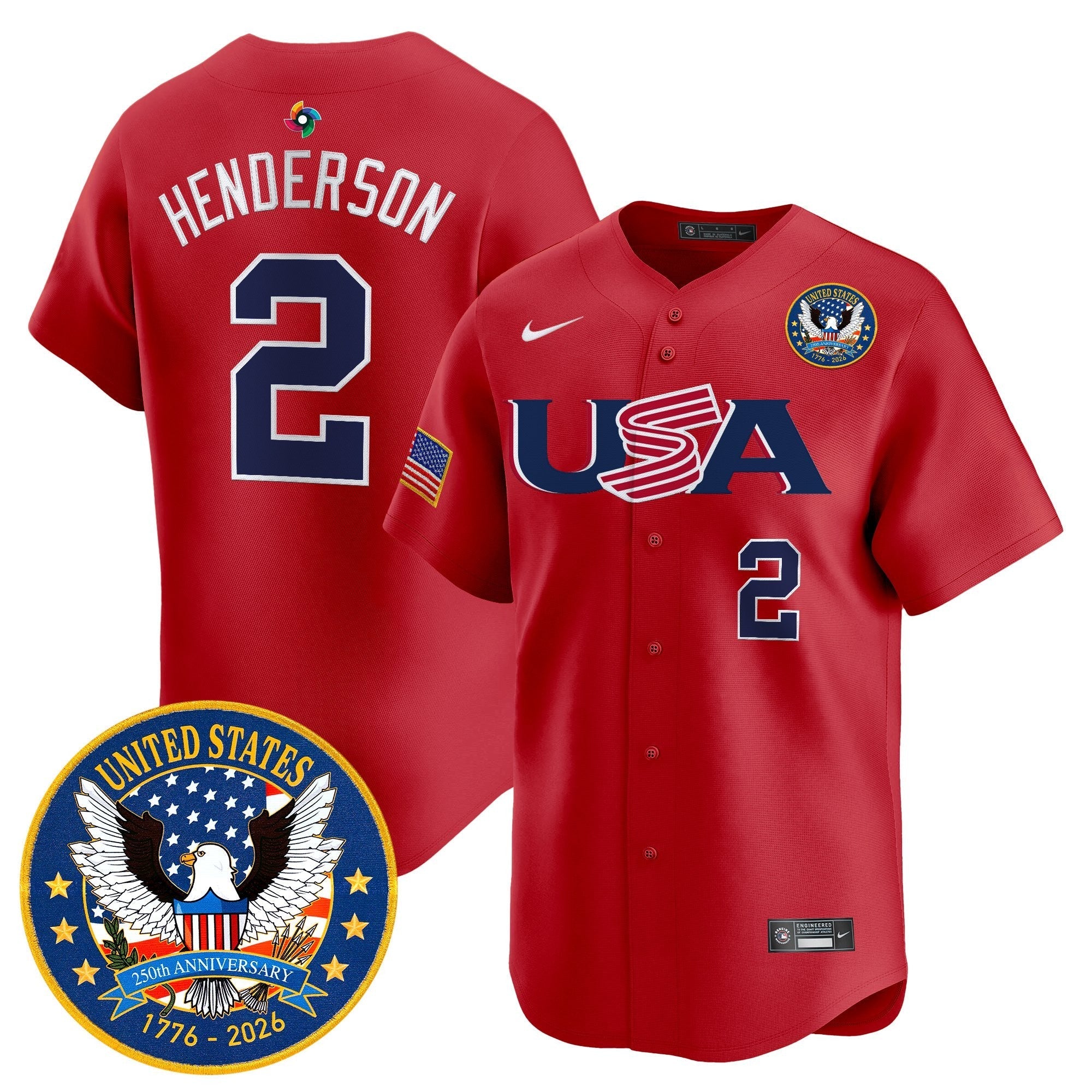 Team USA World Baseball Classic United States 250th Anniversary Patch Vapor Premier Jersey - 2026 Roster - All Stitched