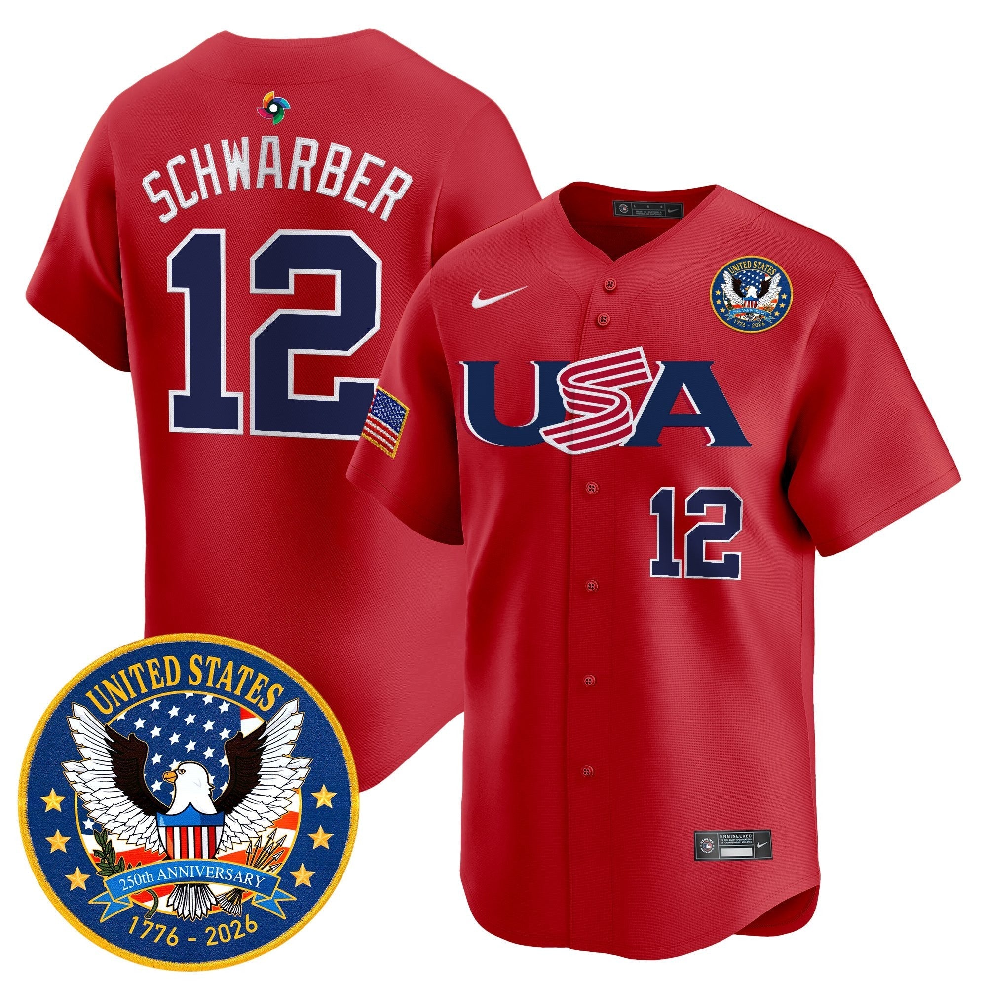 Team USA World Baseball Classic United States 250th Anniversary Patch Vapor Premier Jersey - 2026 Roster - All Stitched