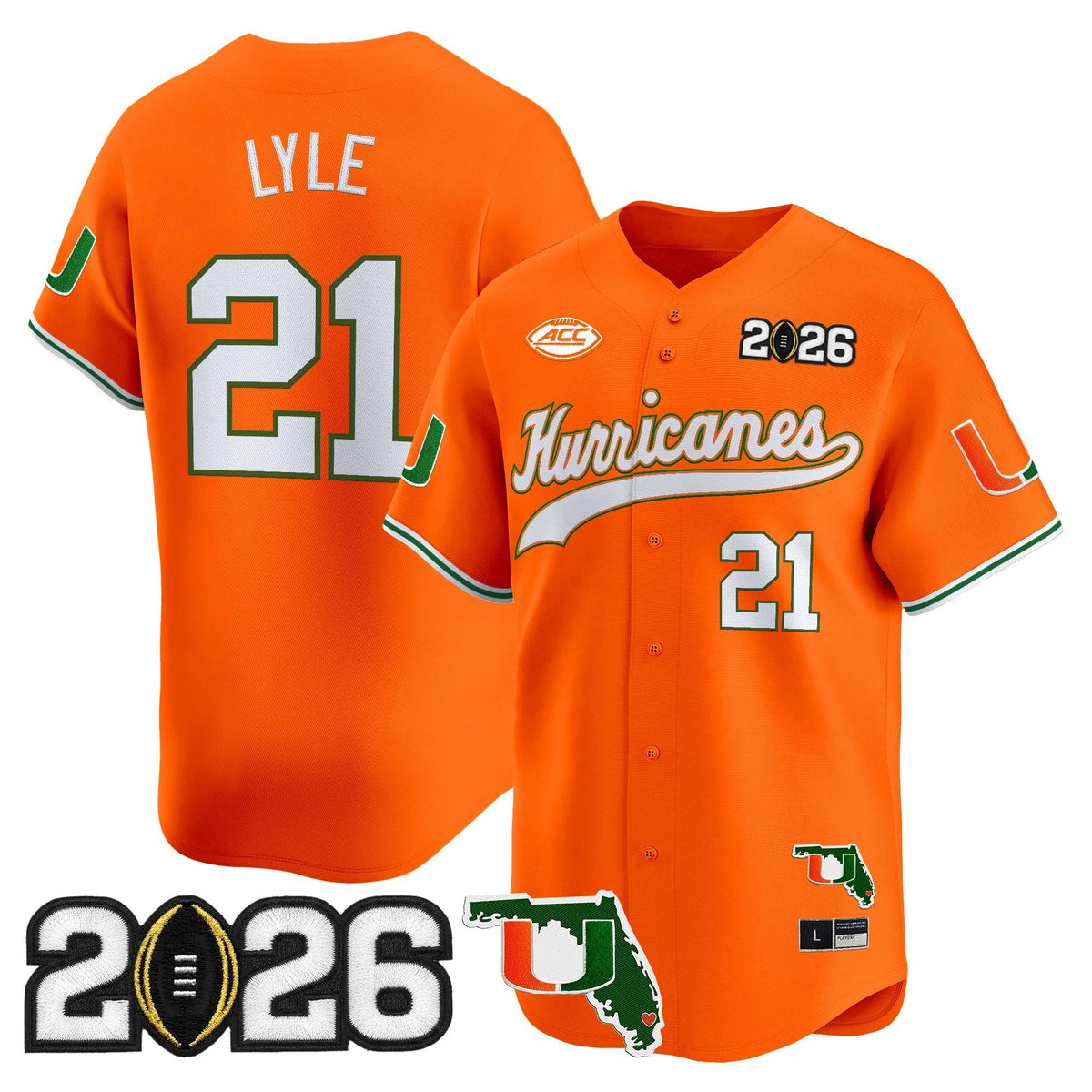 MIA 2026 CFP Final & Florida Patch Vapor Baseball Jersey - All Stitched