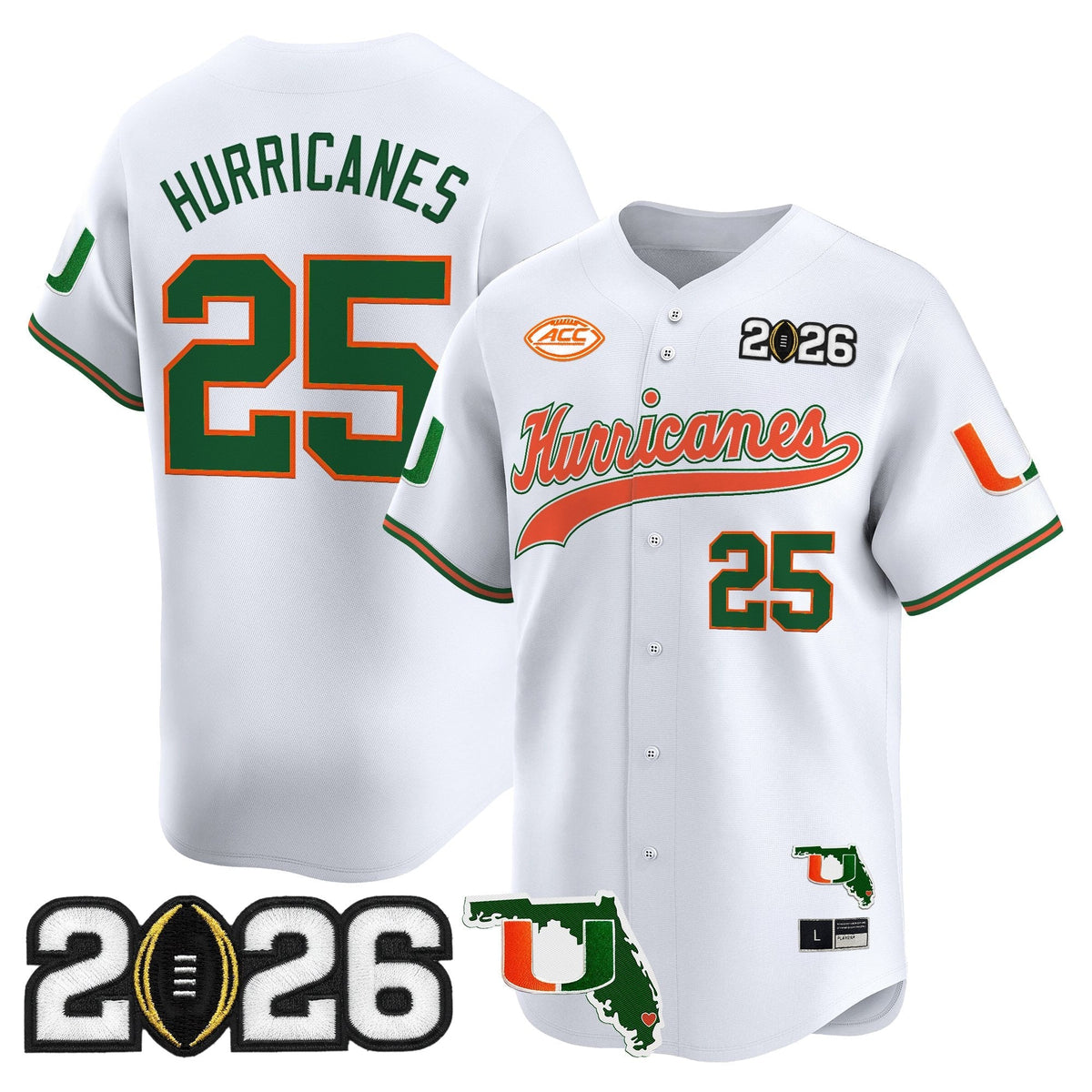 MIA 2026 CFP Final & Florida Patch Vapor Baseball Jersey - All Stitched