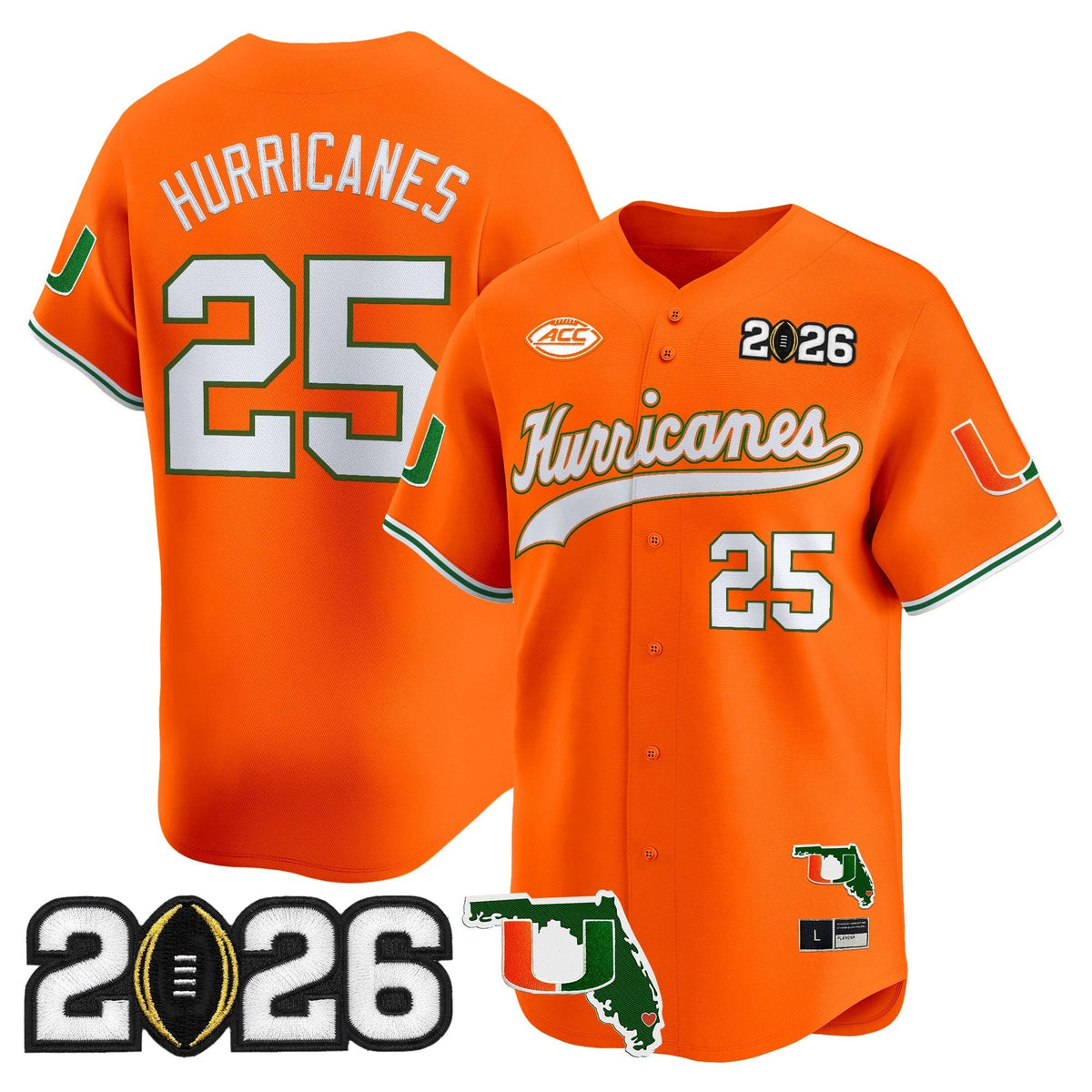 MIA 2026 CFP Final & Florida Patch Vapor Baseball Jersey - All Stitched