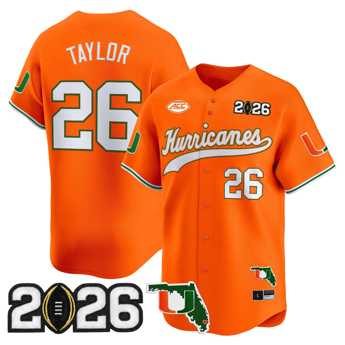 MIA 2026 CFP Final & Florida Patch Vapor Baseball Jersey - All Stitched