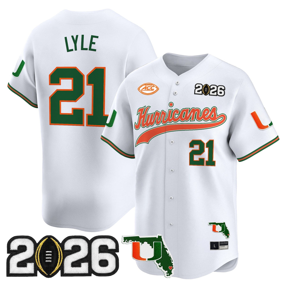 MIA 2026 CFP Final & Florida Patch Vapor Baseball Jersey - All Stitched