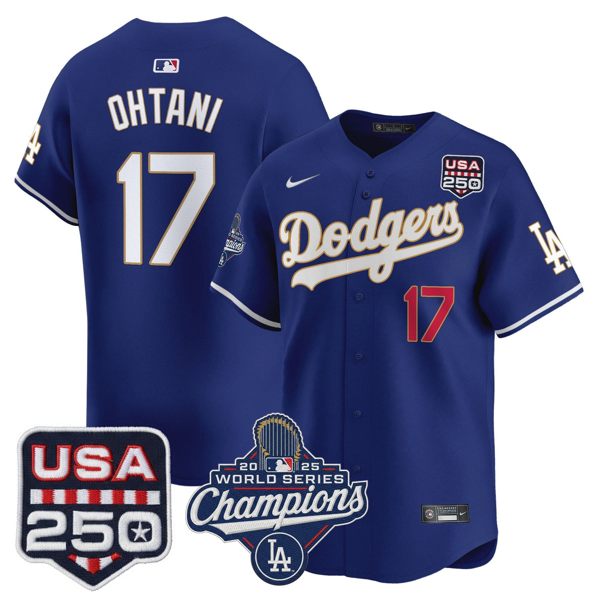 Dodgers 2025 World Series Champions & 250America Patch Vapor Premier Limited Jersey - All Stitched