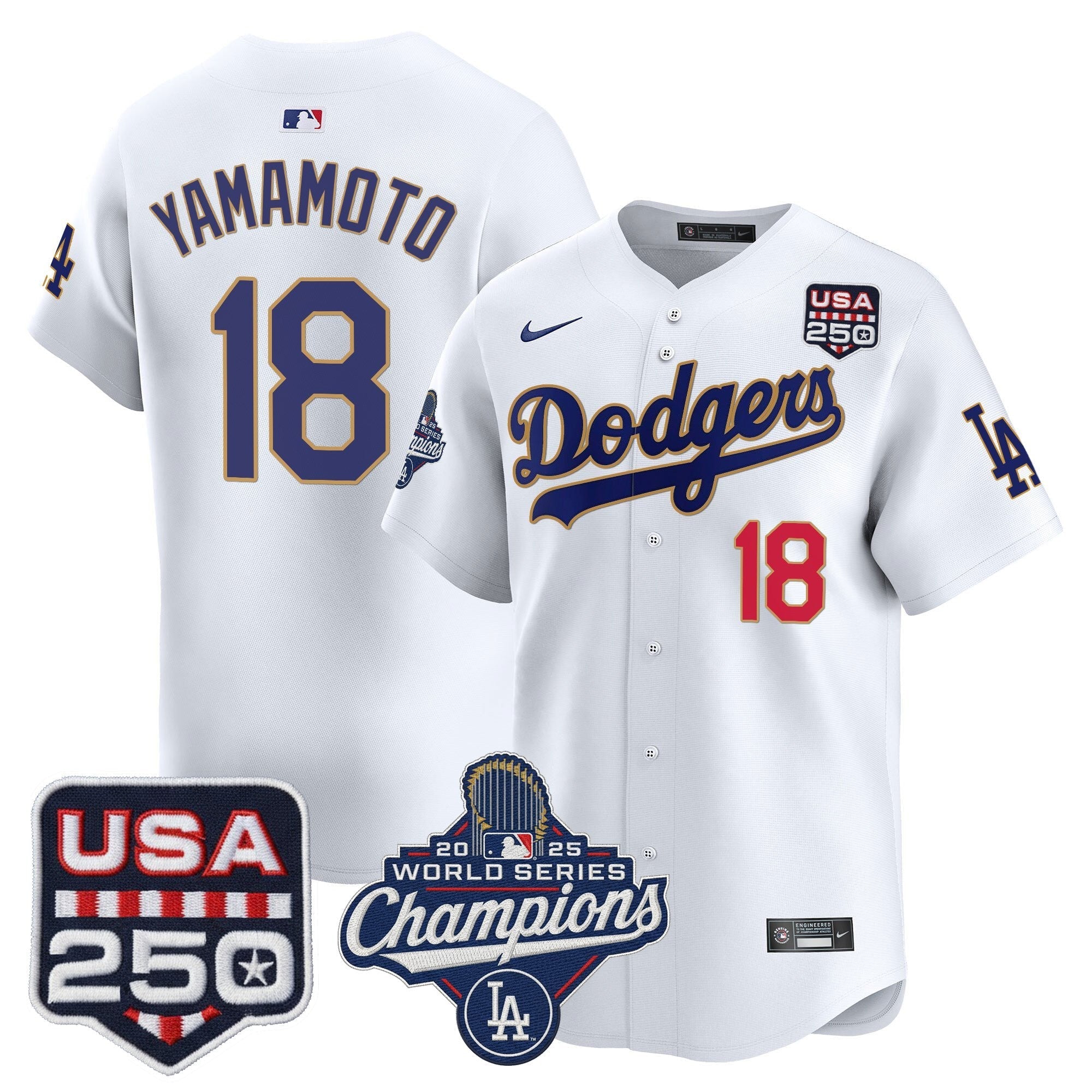 Dodgers 2025 World Series Champions & 250America Patch Vapor Premier Limited Jersey - Stitched