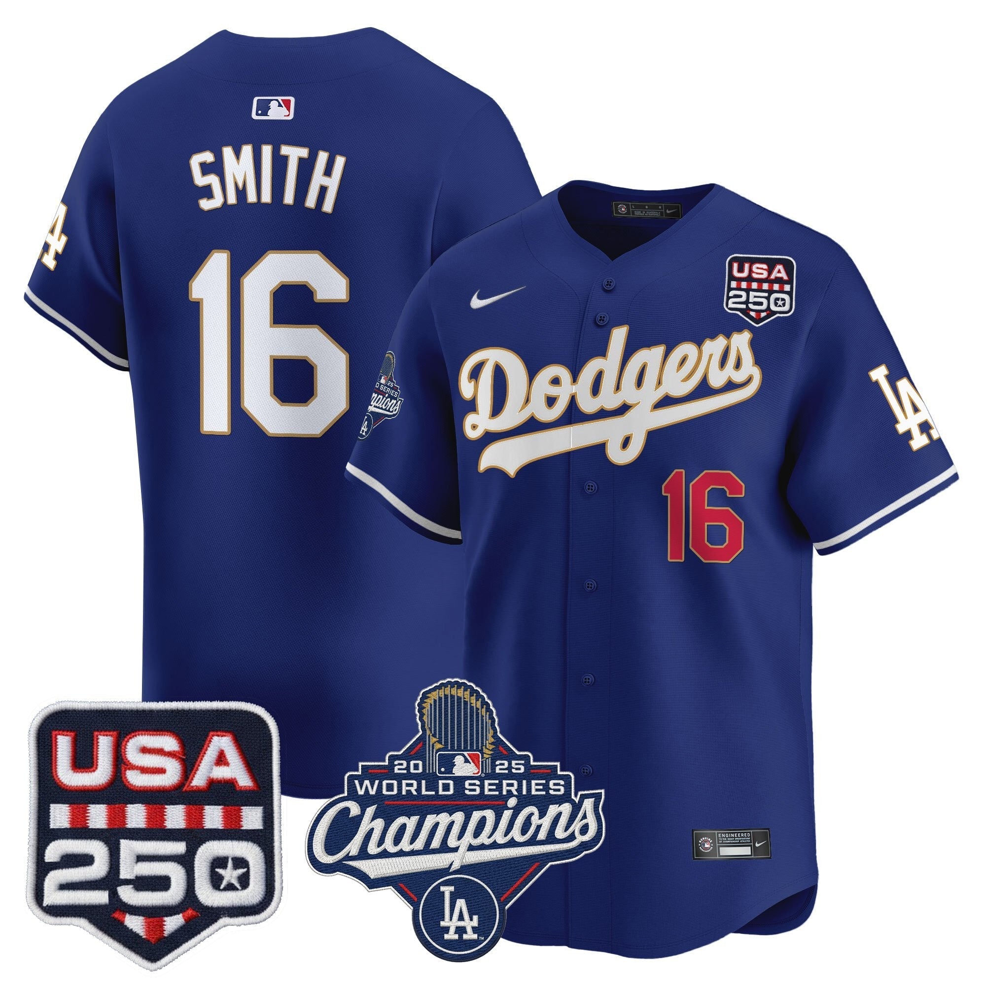 Dodgers 2025 World Series Champions & 250America Patch Vapor Premier Limited Jersey - Stitched