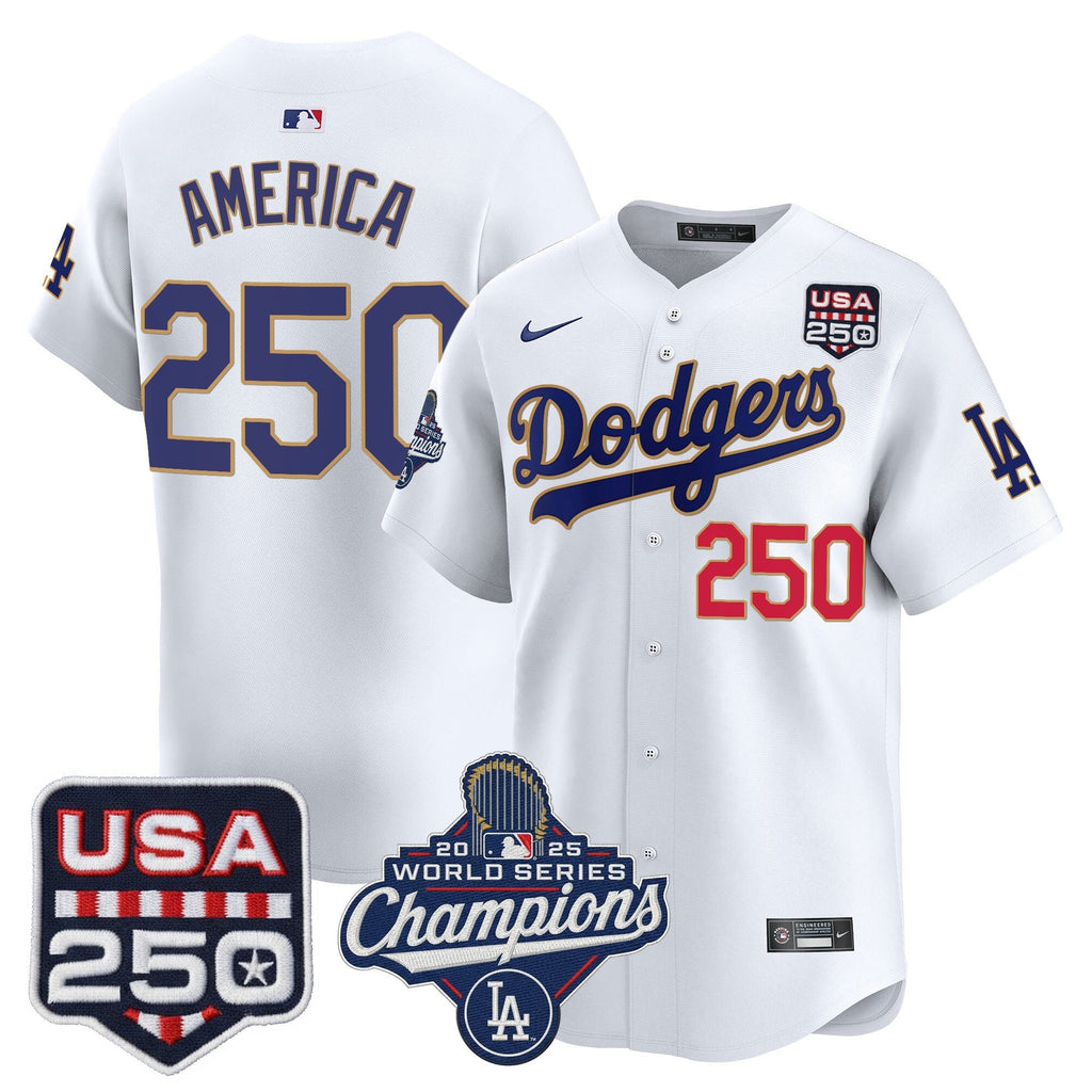 Dodgers 2025 World Series Champions & 250America Patch Vapor Premier Limited Jersey - All Stitched