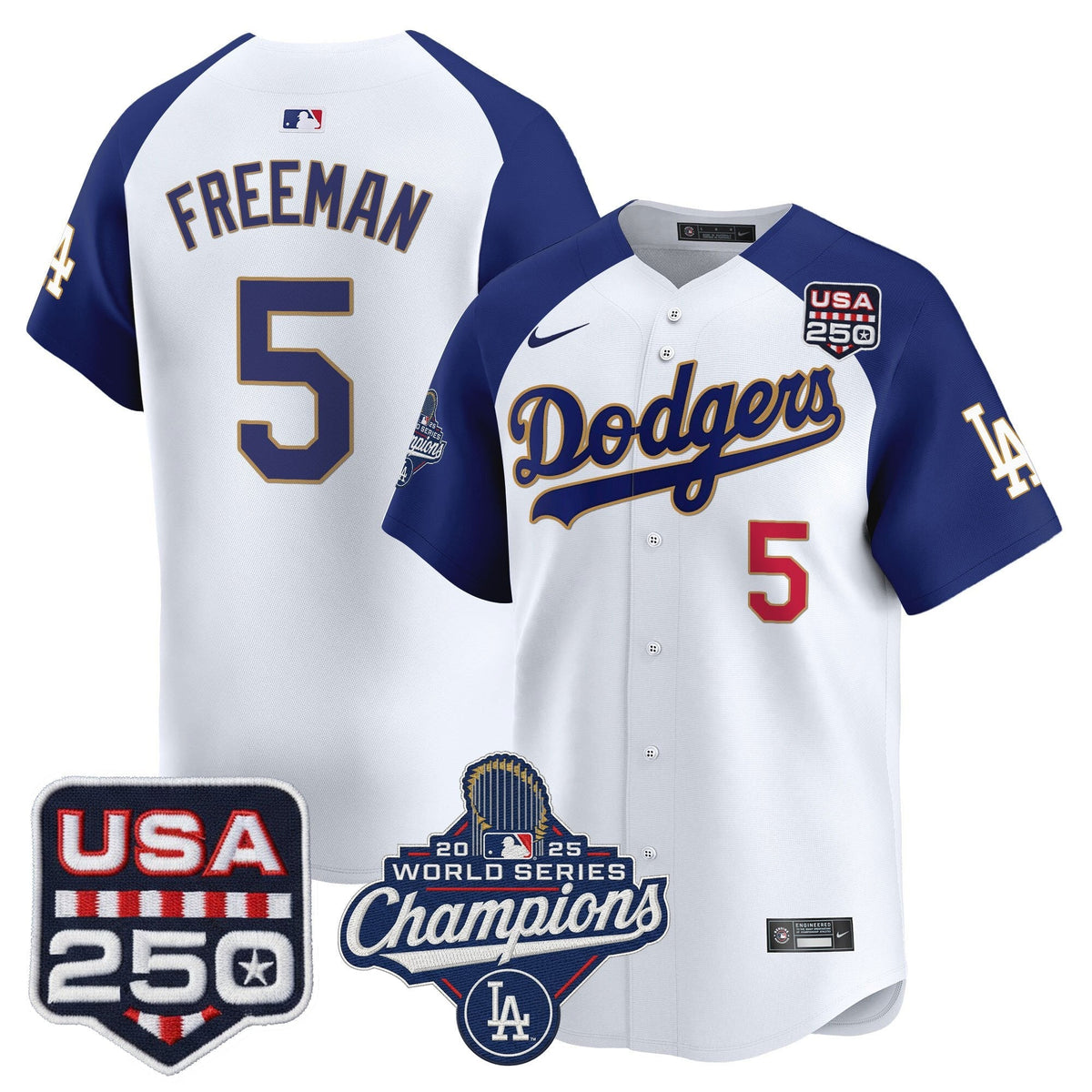 Dodgers 2025 World Series Champions & 250America Patch Vapor Premier Limited Jersey - All Stitched