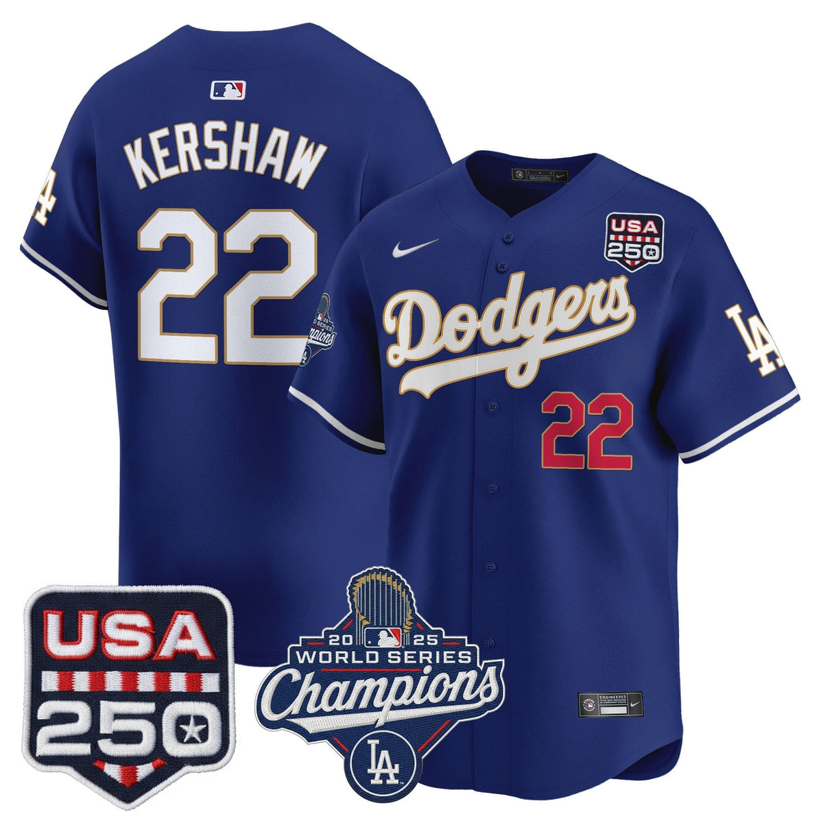 Dodgers 2025 World Series Champions & 250America Patch Vapor Premier Limited Jersey - All Stitched