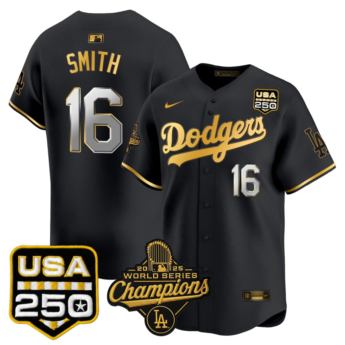 Dodgers 2025 World Series Champions & 250America Patch Vapor Premier Limited Jersey - All Stitched