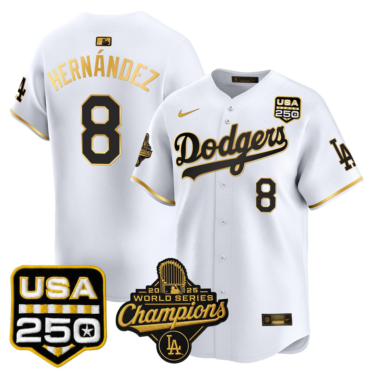 Dodgers 2025 World Series Champions & 250America Patch Vapor Premier Limited Jersey - All Stitched