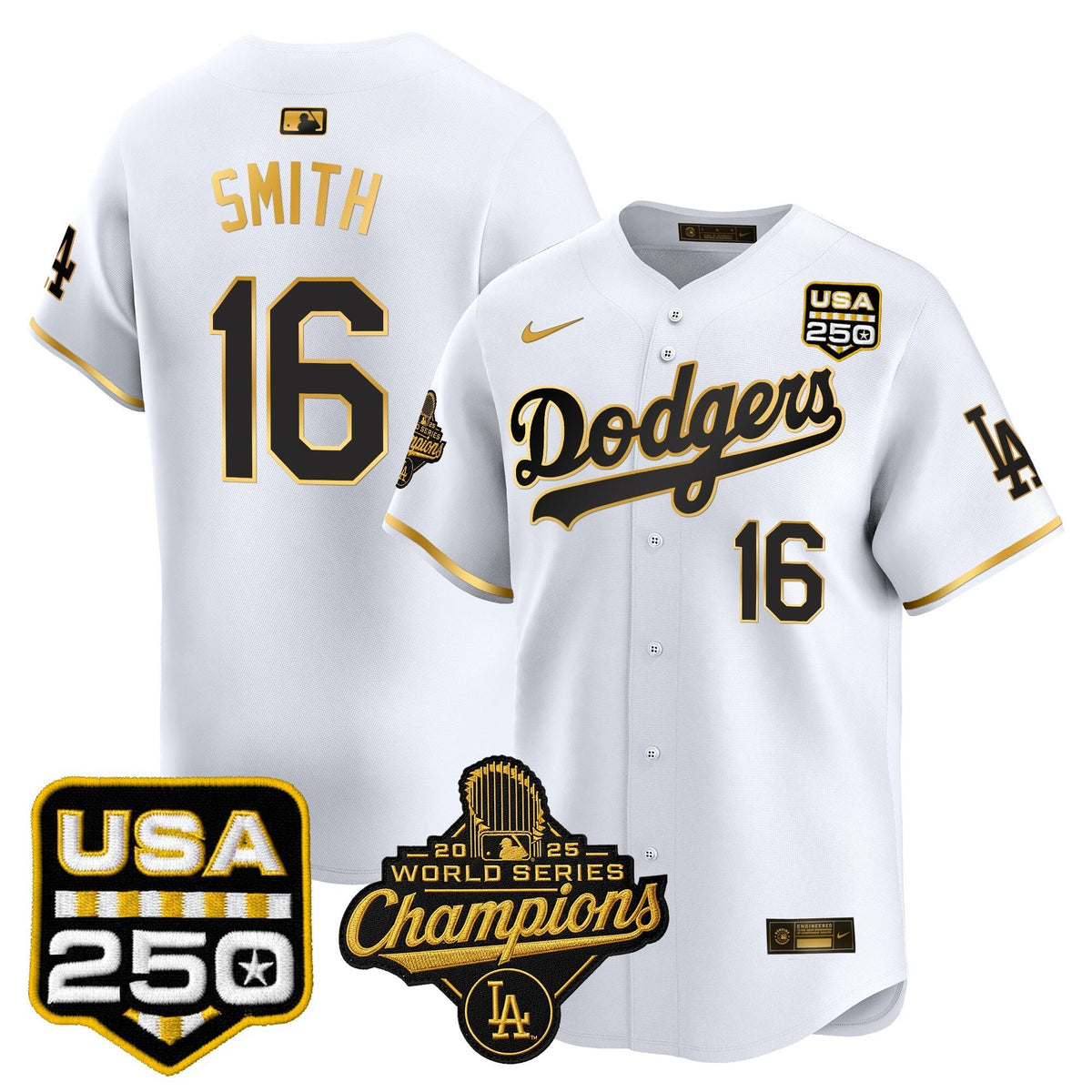Dodgers 2025 World Series Champions & 250America Patch Vapor Premier Limited Jersey - All Stitched