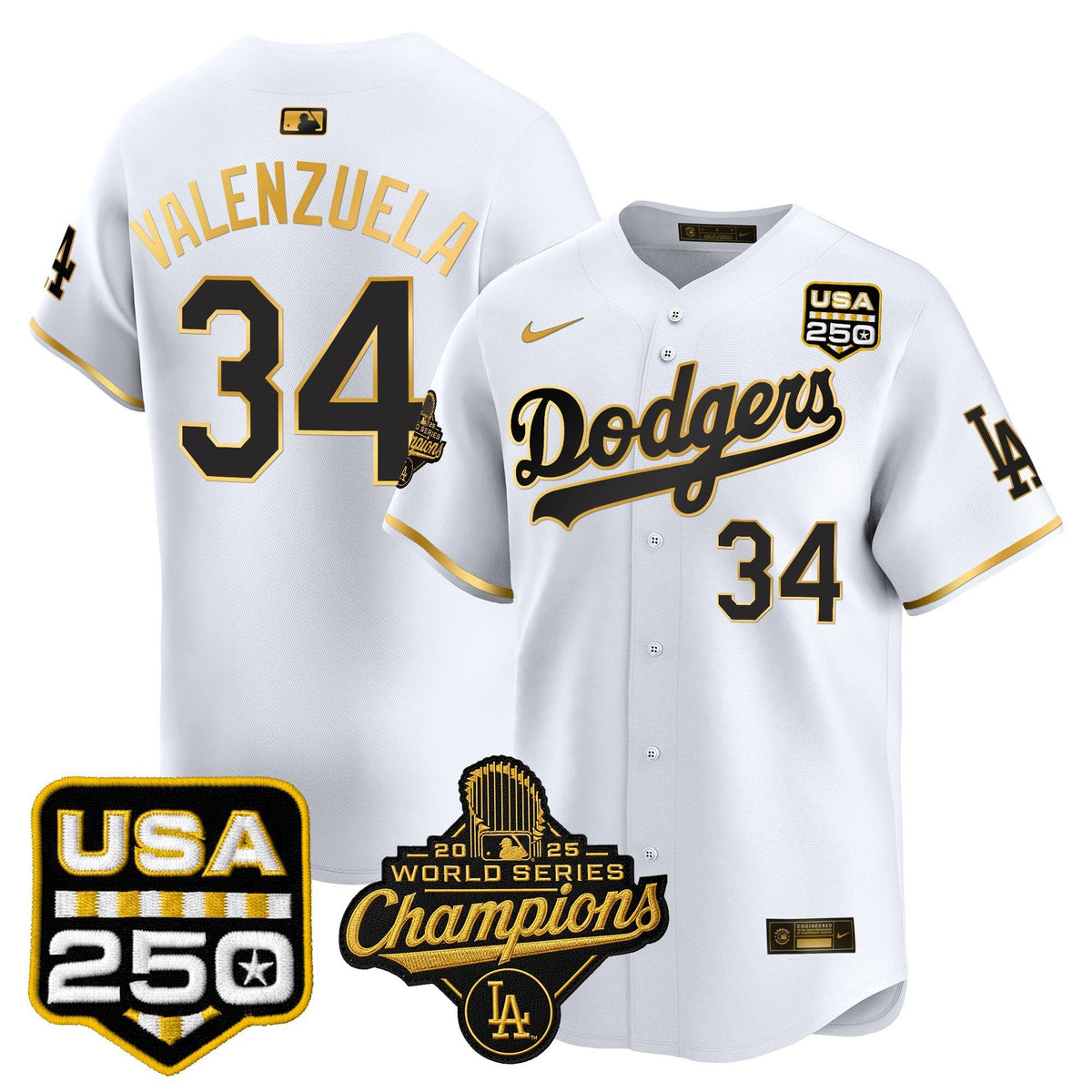 Dodgers 2025 World Series Champions & 250America Patch Vapor Premier Limited Jersey - All Stitched