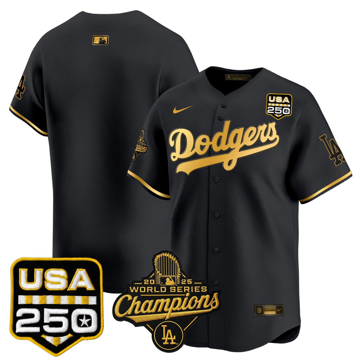 Dodgers 2025 World Series Champions & 250America Patch Vapor Premier Limited Jersey - All Stitched