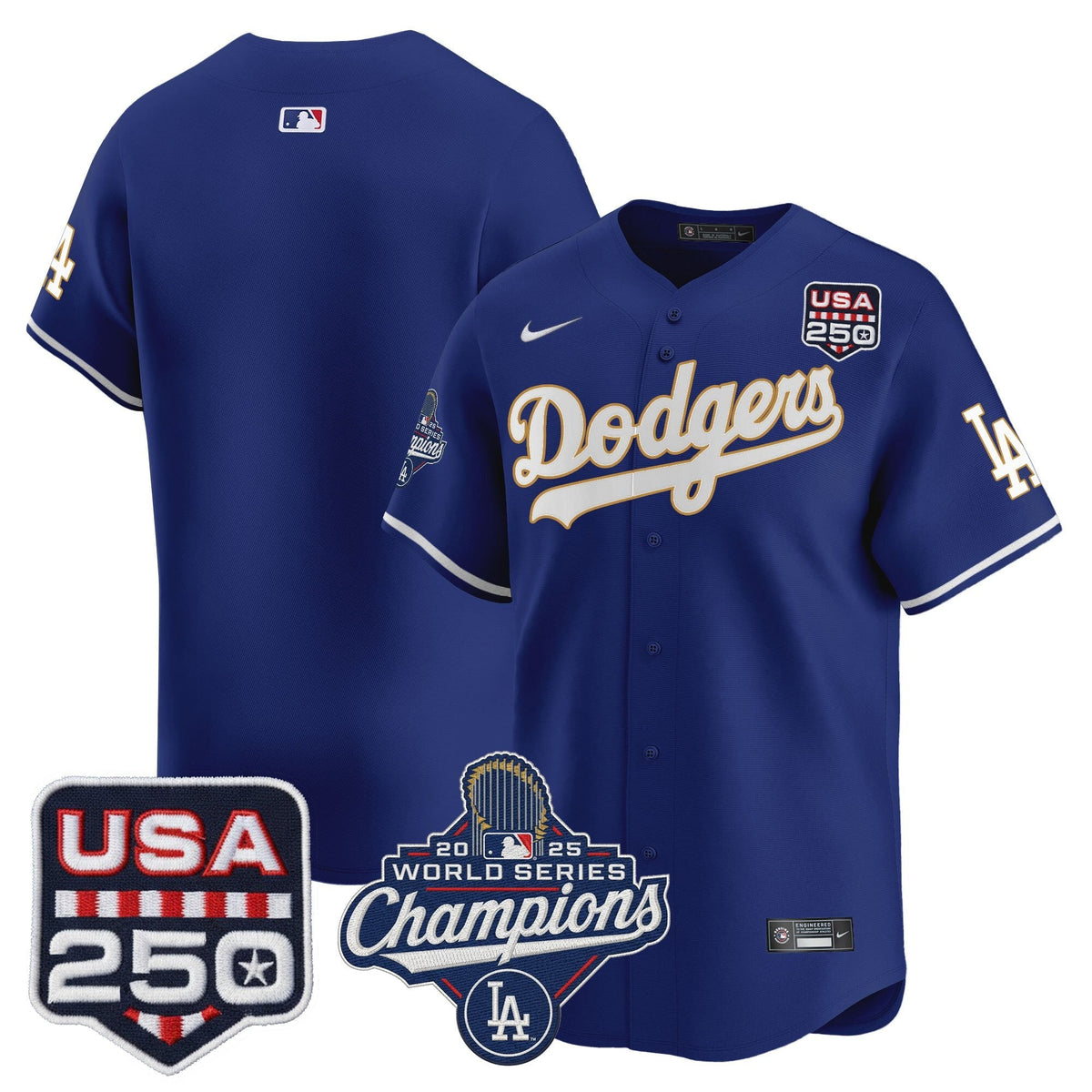 Dodgers 2025 World Series Champions & 250America Patch Vapor Premier Limited Jersey - All Stitched