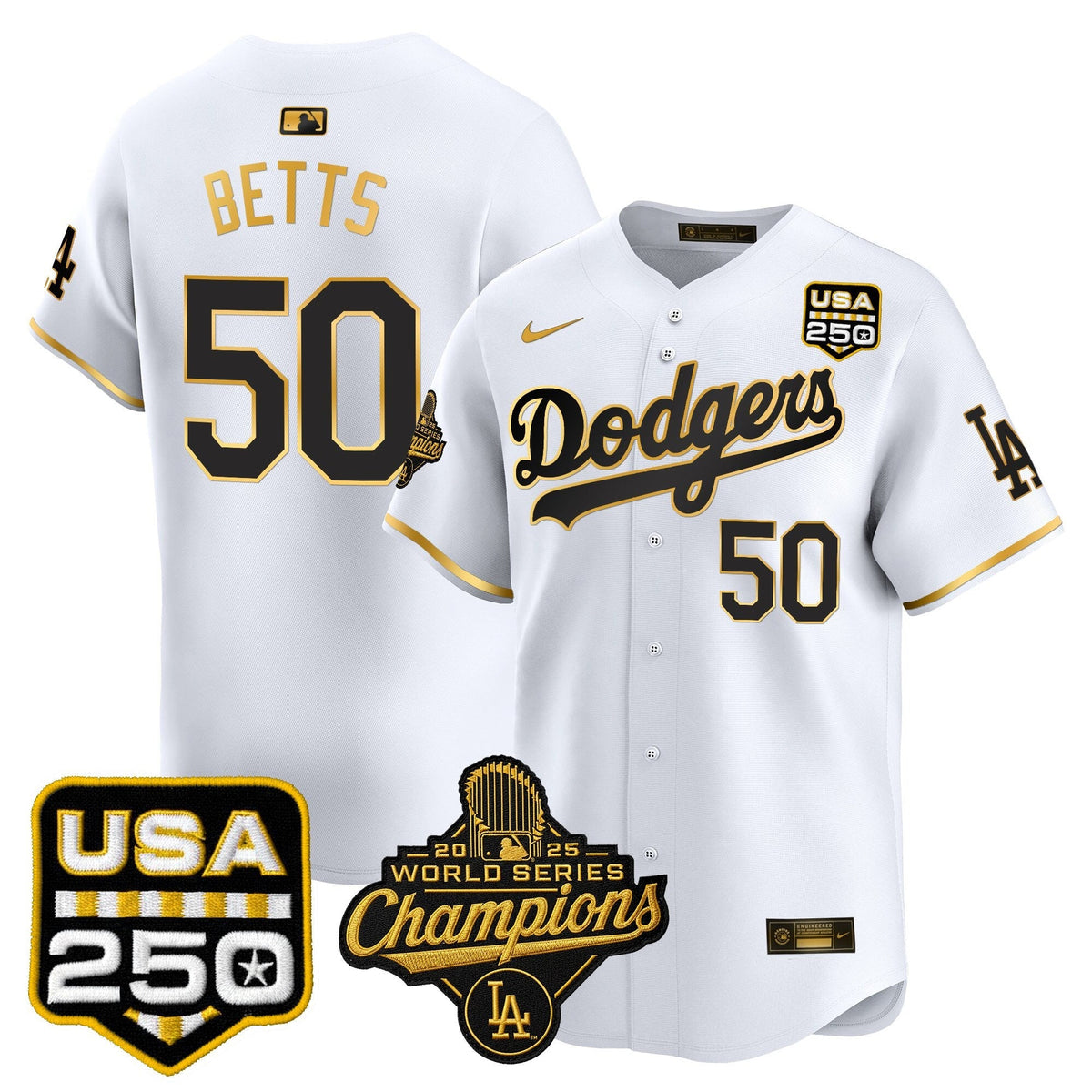 Dodgers 2025 World Series Champions & 250America Patch Vapor Premier Limited Jersey - All Stitched