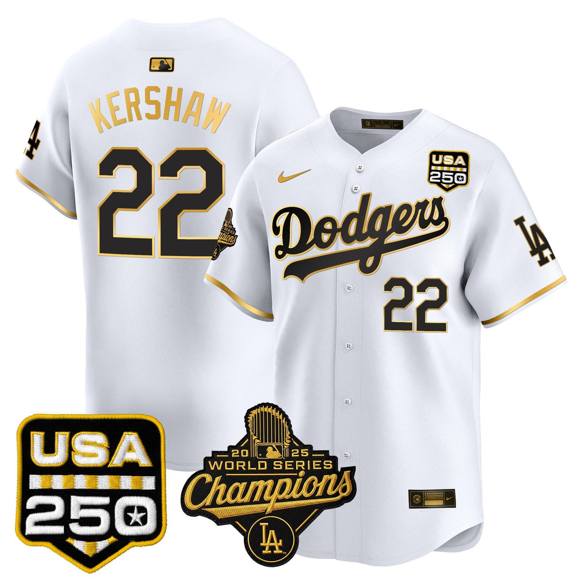 Dodgers 2025 World Series Champions & 250America Patch Vapor Premier Limited Jersey - All Stitched