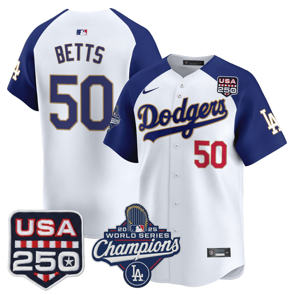 Dodgers 2025 World Series Champions & 250America Patch Vapor Premier Limited Jersey - All Stitched