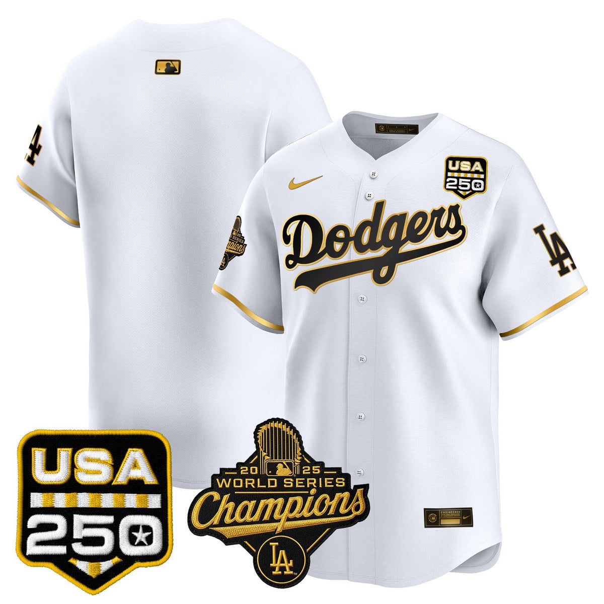 Dodgers 2025 World Series Champions & 250America Patch Vapor Premier Limited Jersey - All Stitched