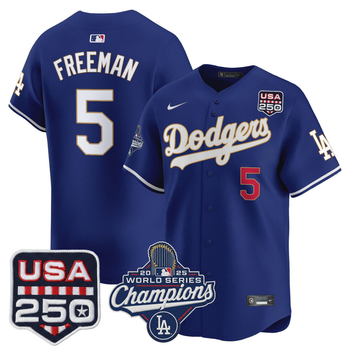 Dodgers 2025 World Series Champions & 250America Patch Vapor Premier Limited Jersey - All Stitched