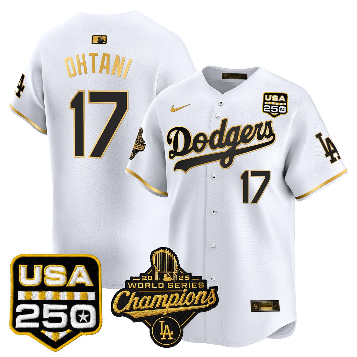 Dodgers 2025 World Series Champions & 250America Patch Vapor Premier Limited Jersey - All Stitched