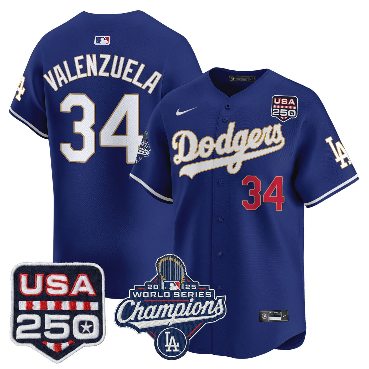 Dodgers 2025 World Series Champions & 250America Patch Vapor Premier Limited Jersey - All Stitched