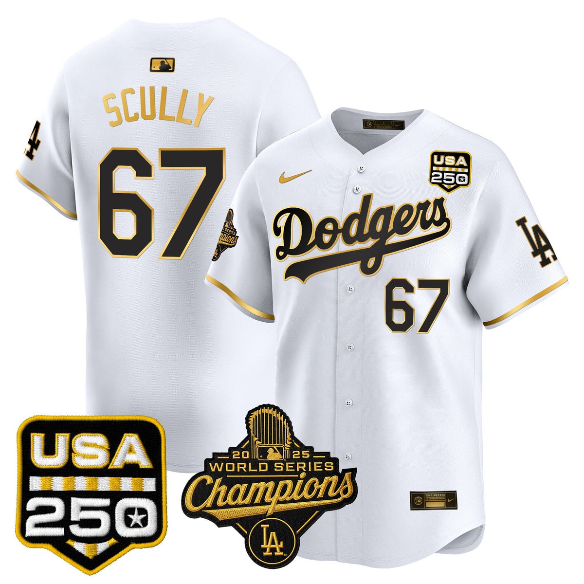 Dodgers 2025 World Series Champions & 250America Patch Vapor Premier Limited Jersey - All Stitched