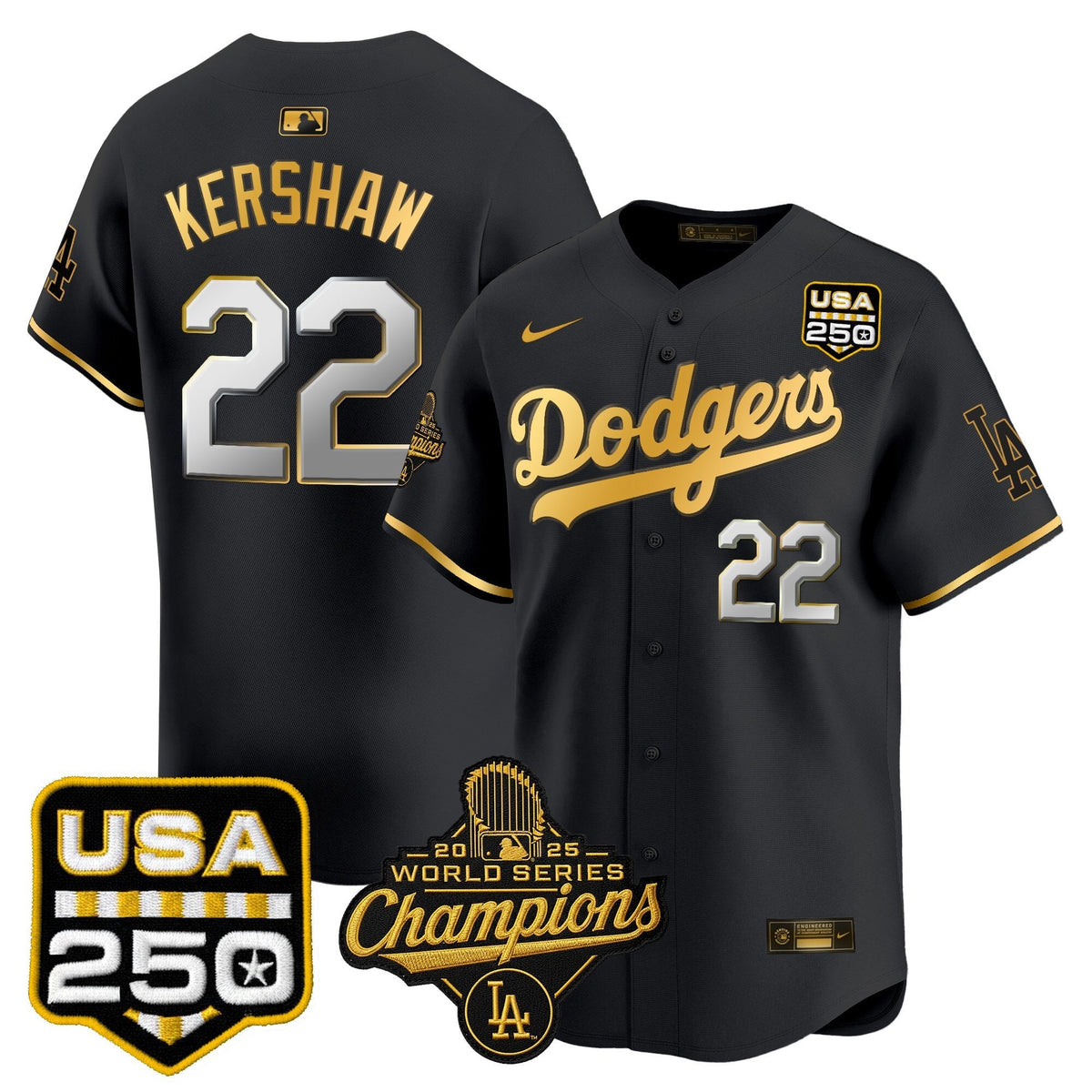 Dodgers 2025 World Series Champions & 250America Patch Vapor Premier Limited Jersey - All Stitched