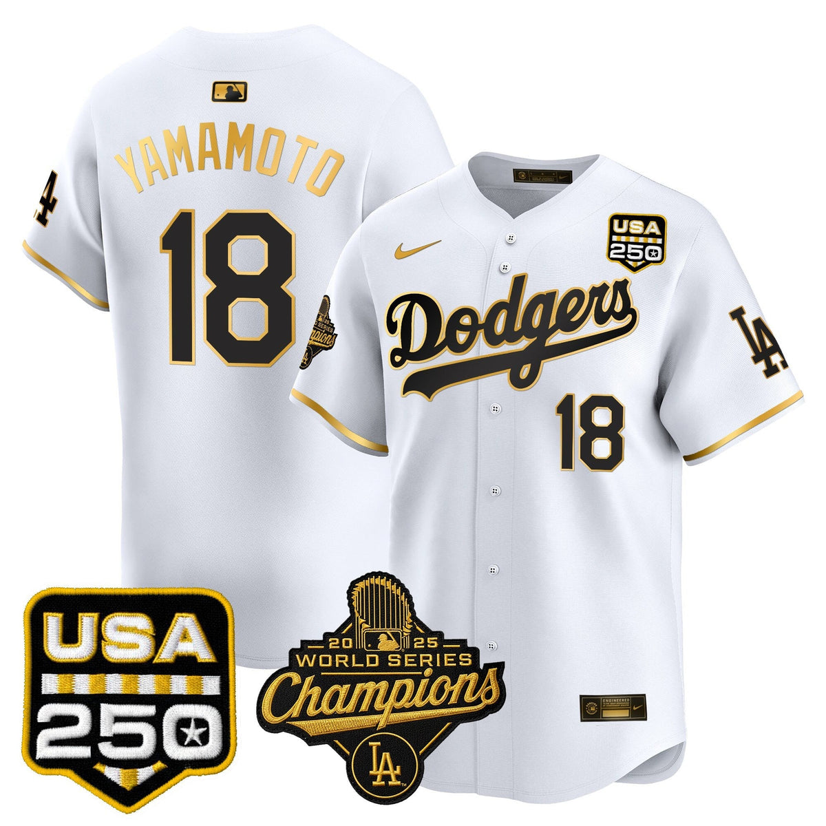 Dodgers 2025 World Series Champions & 250America Patch Vapor Premier Limited Jersey - All Stitched