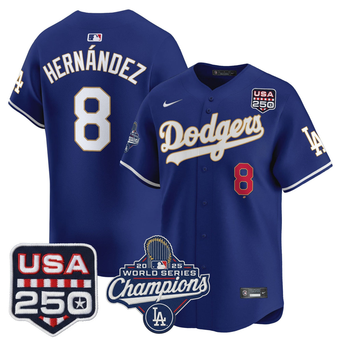 Dodgers 2025 World Series Champions & 250America Patch Vapor Premier Limited Jersey - All Stitched