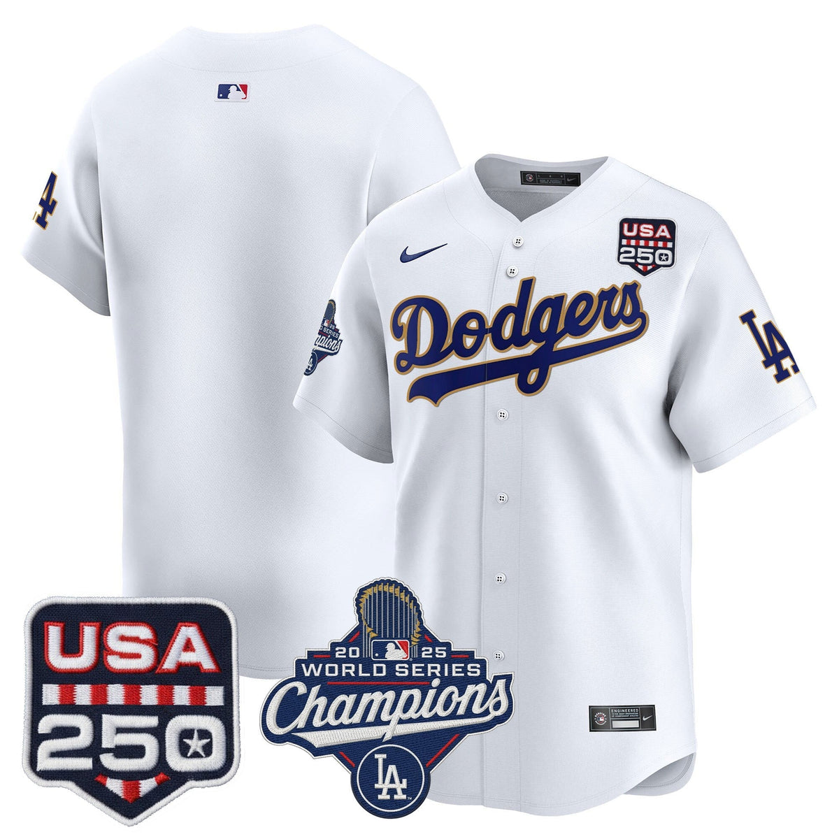Dodgers 2025 World Series Champions & 250America Patch Vapor Premier Limited Jersey - All Stitched