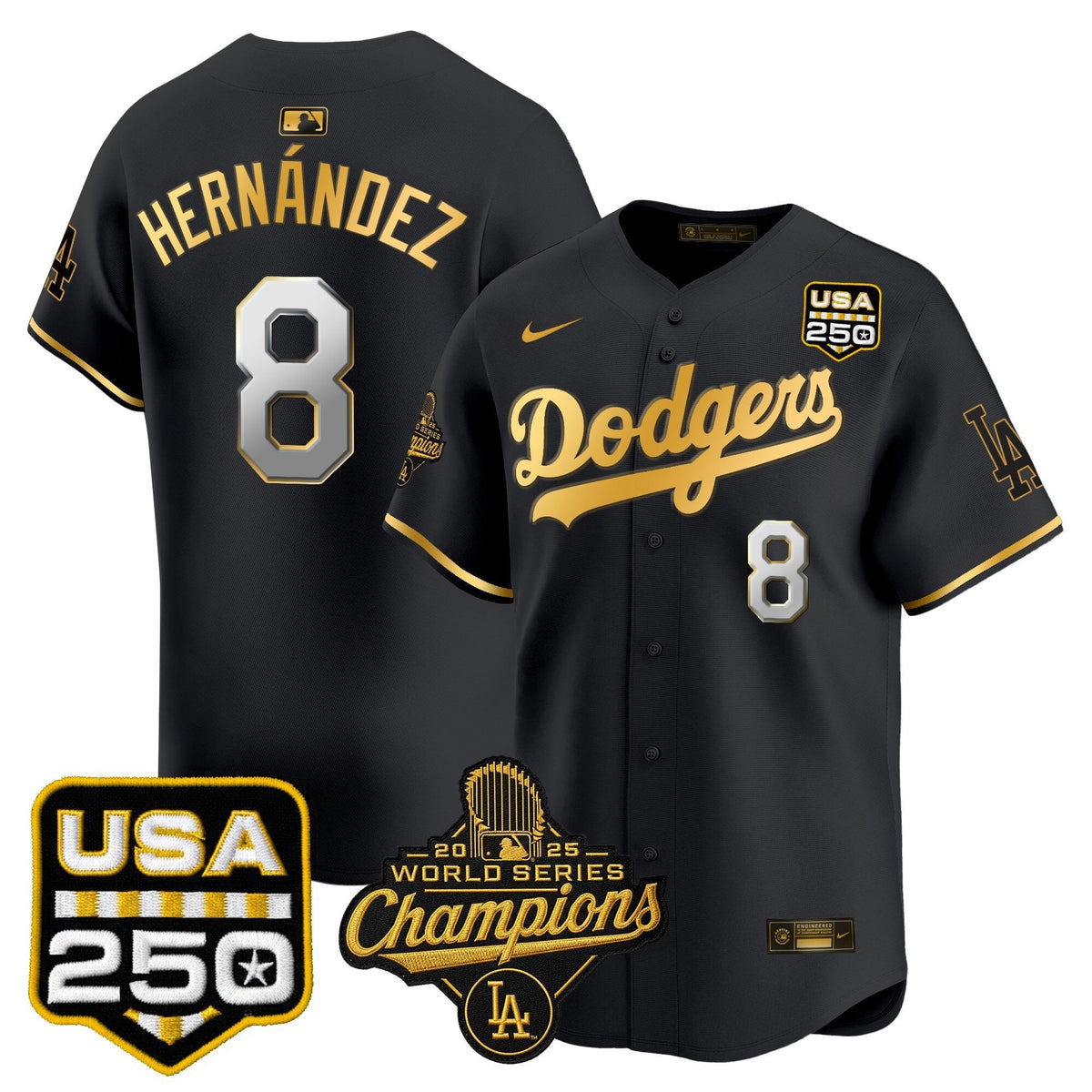 Dodgers 2025 World Series Champions & 250America Patch Vapor Premier Limited Jersey - All Stitched