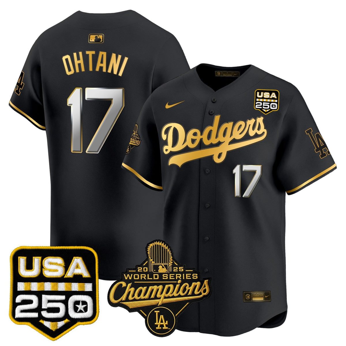 Dodgers 2025 World Series Champions & 250America Patch Vapor Premier Limited Jersey - All Stitched