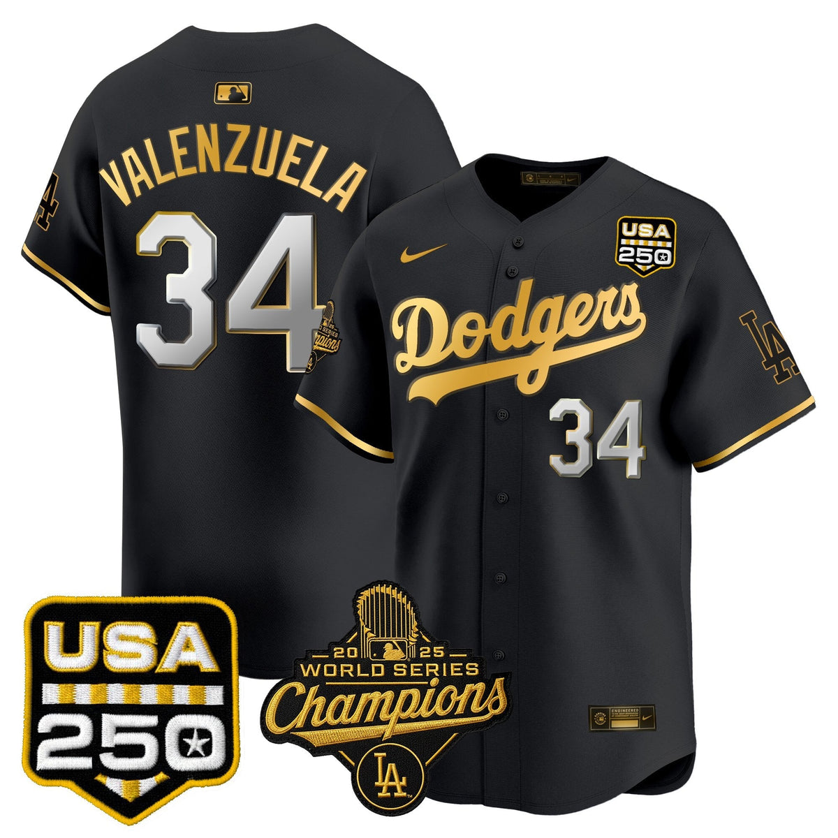 Dodgers 2025 World Series Champions & 250America Patch Vapor Premier Limited Jersey - All Stitched