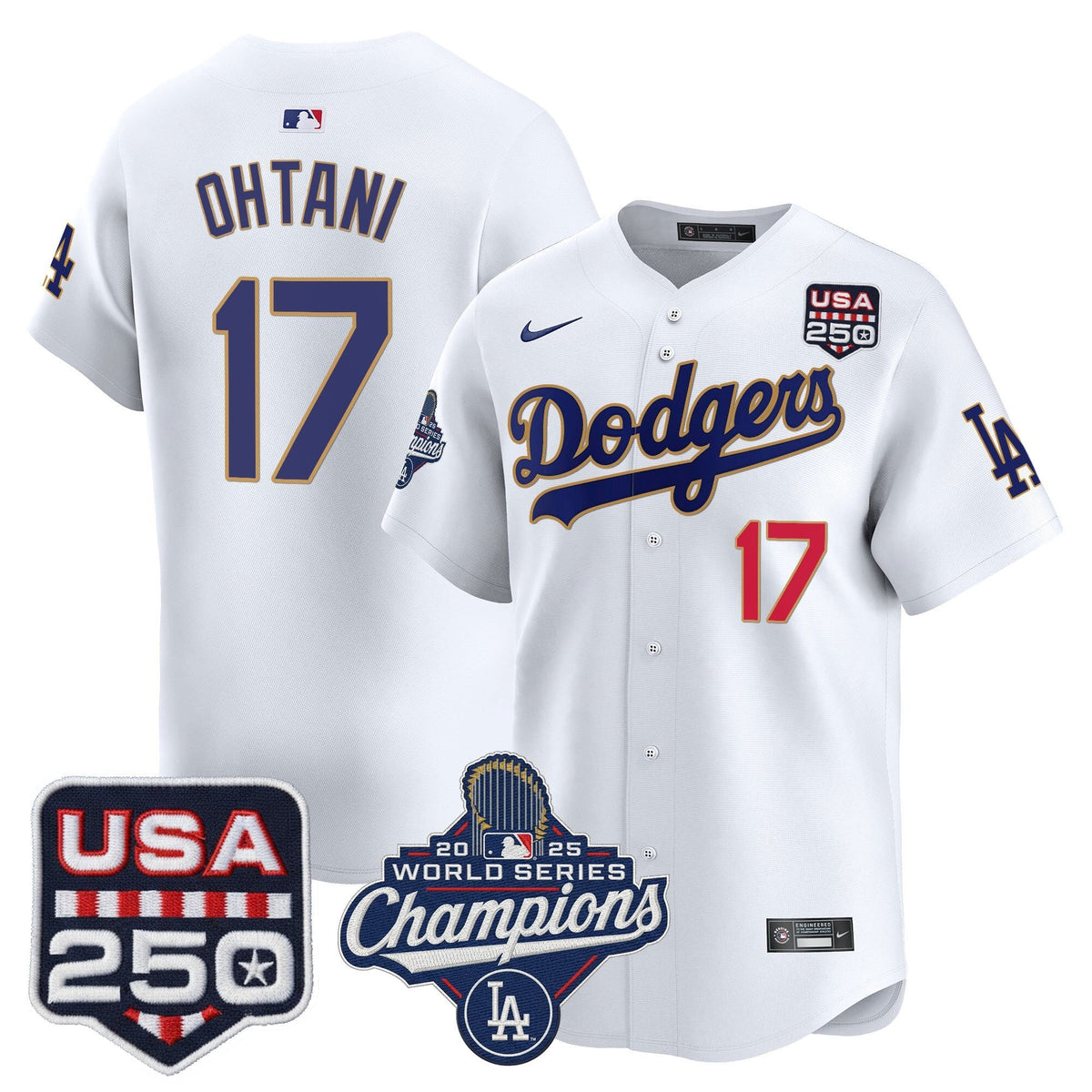 Dodgers 2025 World Series Champions & 250America Patch Vapor Premier Limited Jersey - All Stitched