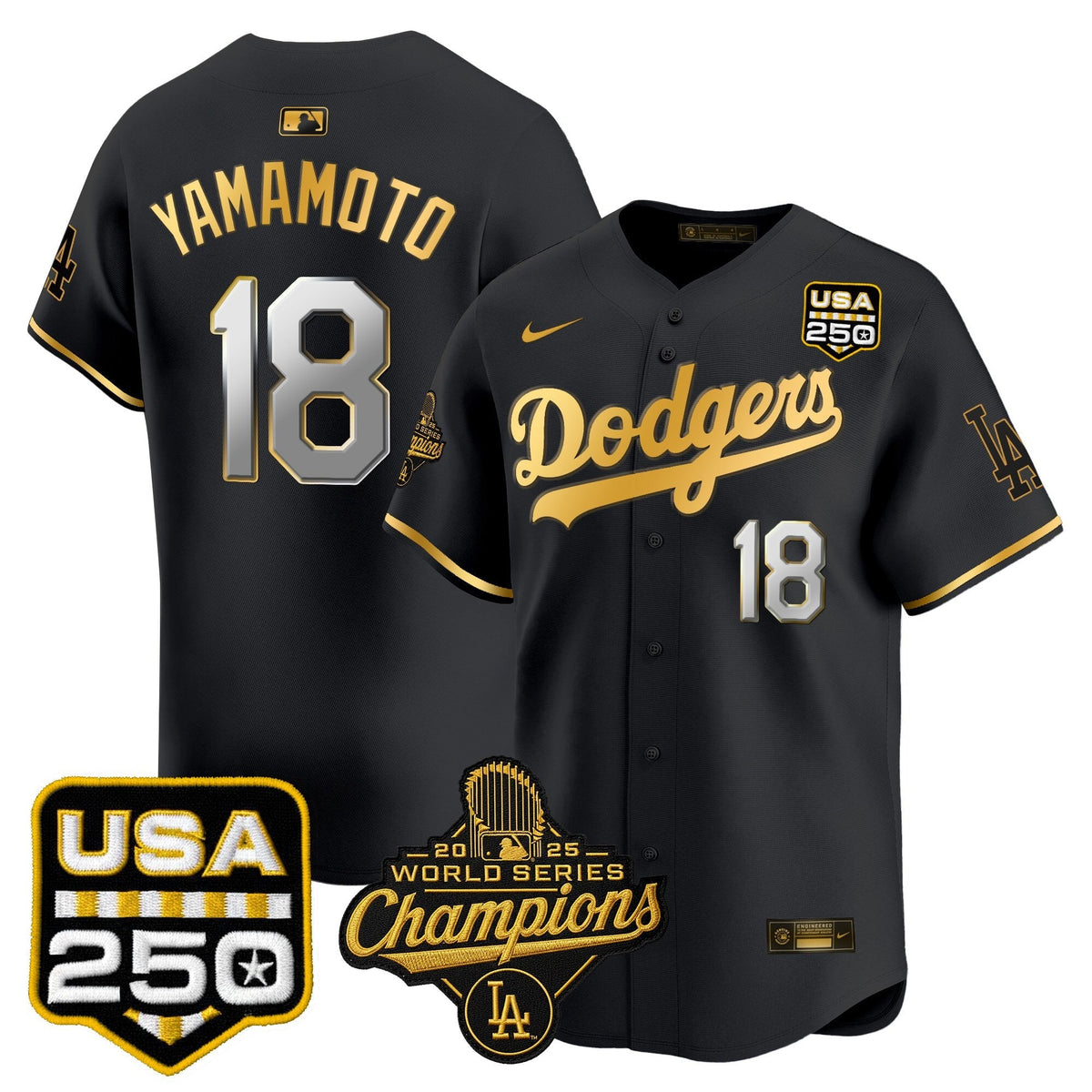 Dodgers 2025 World Series Champions & 250America Patch Vapor Premier Limited Jersey - All Stitched
