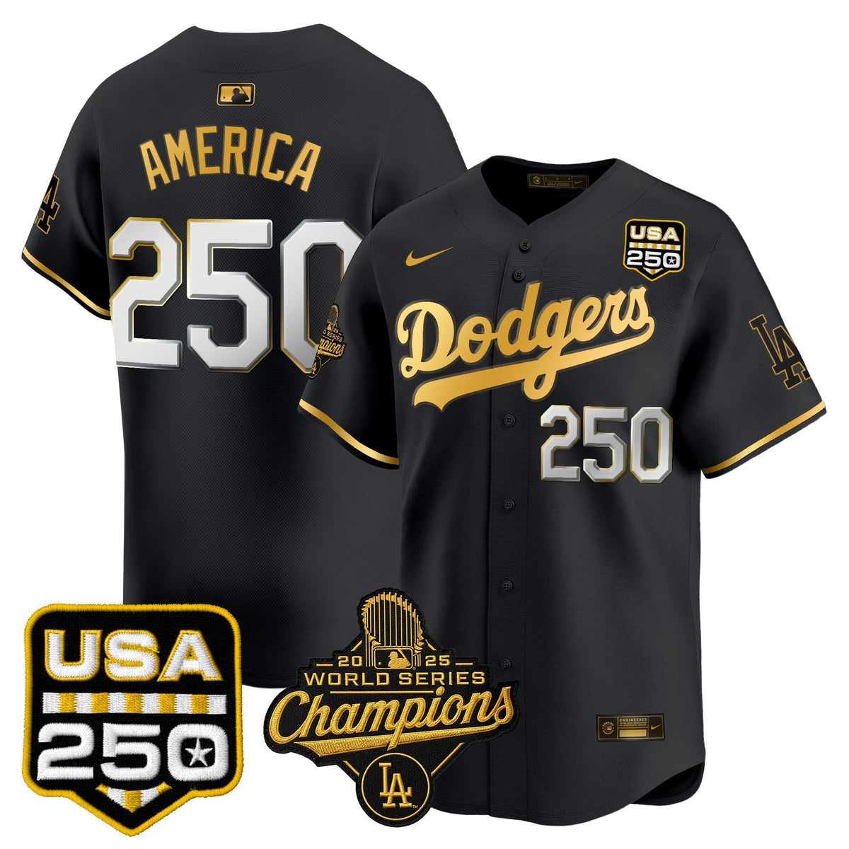 Dodgers 2025 World Series Champions & 250America Patch Vapor Premier Limited Jersey - All Stitched
