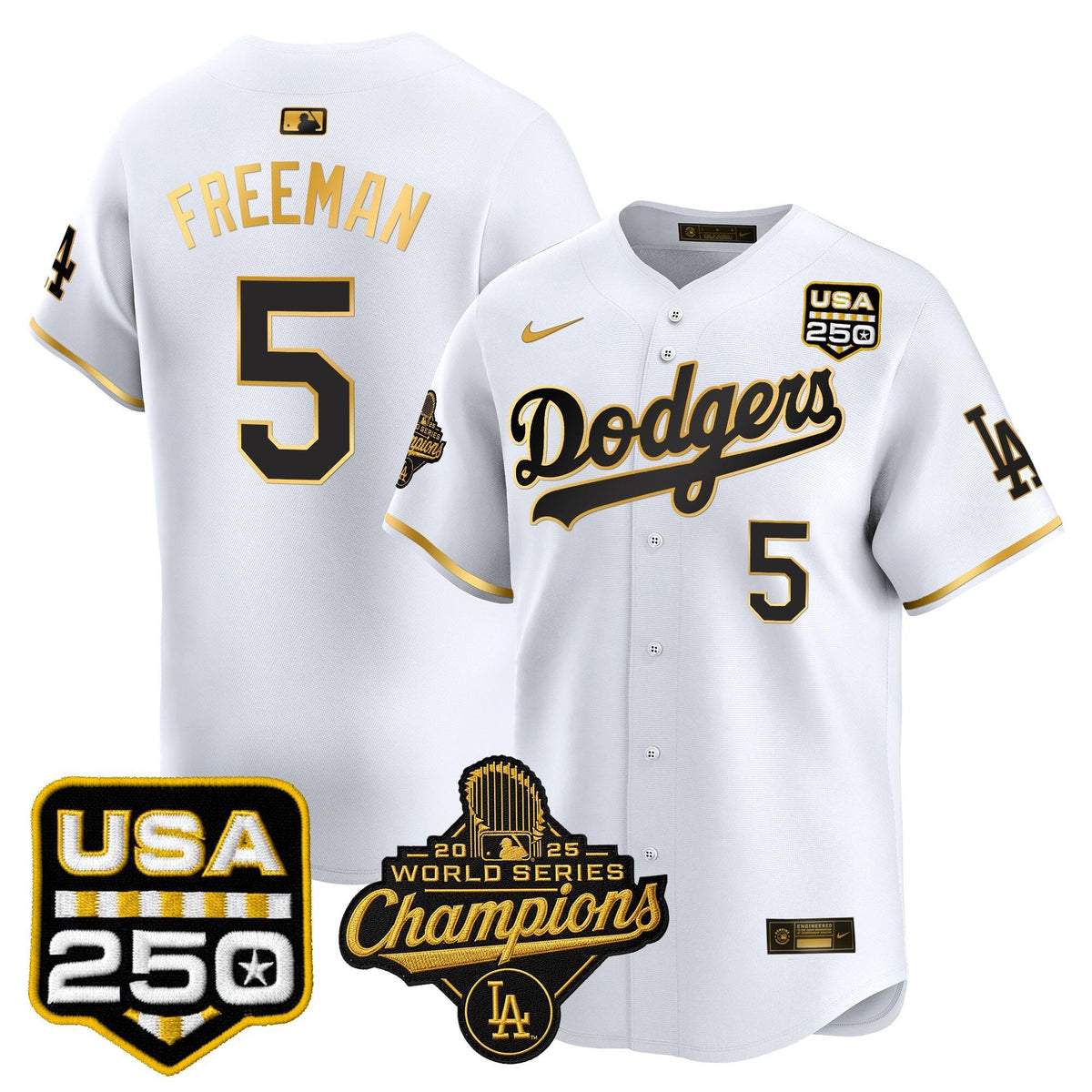 Dodgers 2025 World Series Champions & 250America Patch Vapor Premier Limited Jersey - All Stitched